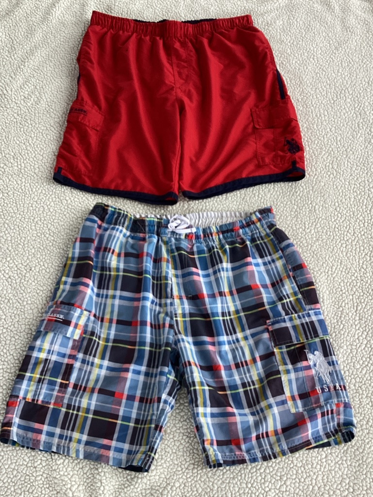U.S. Polo Assn. Red Solid And Blue Plaid Cargo Swim/ Board Shorts Xl Men’s